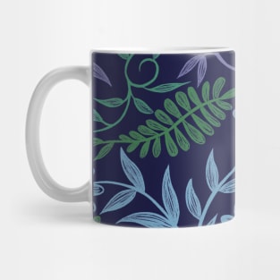 Floral Botanical Navy Blue Purple Pink Gold and Green Pattern Mug